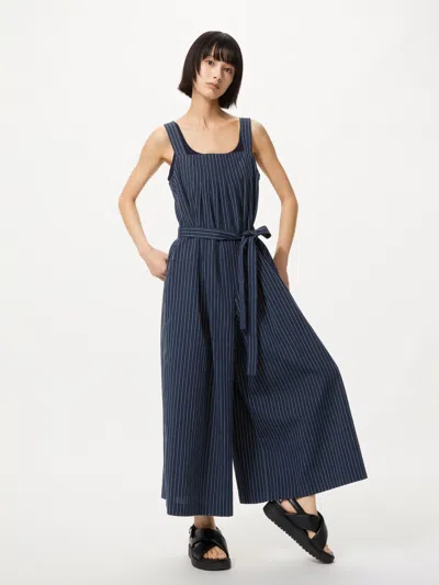 Uniqlo Women's Linen Blend Tucked Jumpsuit Striped Navy Large  Us In Multi