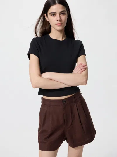 Uniqlo Women's Linen Cotton Shorts Dark Brown Xl  Us In Burgundy