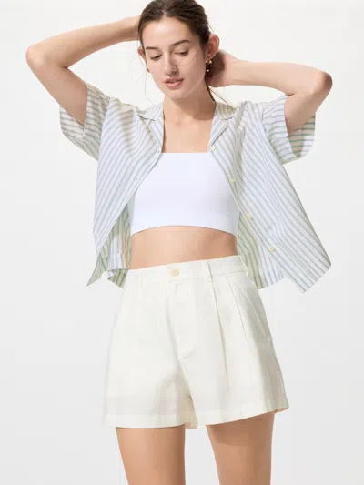 Uniqlo Women's Linen Cotton Shorts Off White 2xs  Us