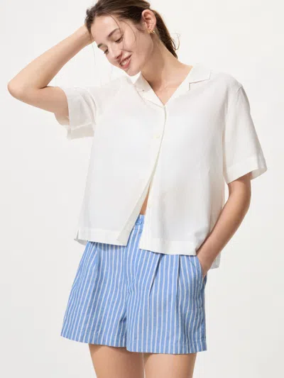 Uniqlo Women's Linen Cotton Shorts Striped Blue Medium  Us