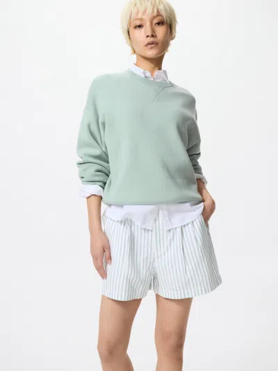 Uniqlo Women's Linen Cotton Shorts Striped Green 2xl  Us