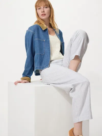 Uniqlo Women's Linen Cotton Tapered Pants Striped White 2xs  Us