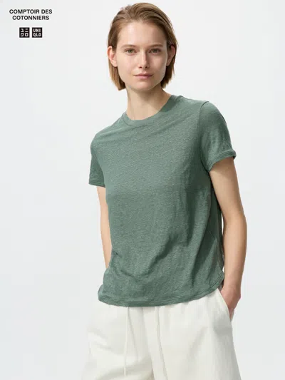 Uniqlo Women's Linen T-shirt Olive Xl  Us In Green