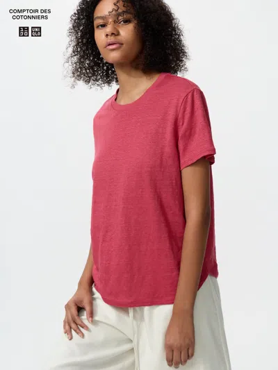 Uniqlo Women's Linen T-shirt Red Large  Us