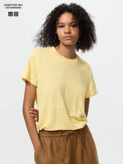 Uniqlo Women's Linen T-shirt Yellow Small  Us