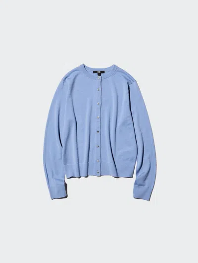 Uniqlo Women's Merino Cardigan With Shape-retaining, Blue, 2xl, 100% Wool