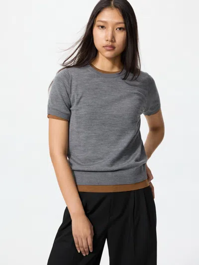 Uniqlo Women's Merino Sweater Short Sleeve, Gray, Medium