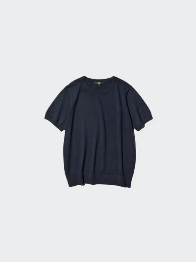 Uniqlo Women's Merino Sweater Short Sleeve, Navy, Small In Blue
