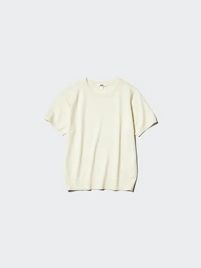 Uniqlo Women's Merino Sweater Short Sleeve, Off White, Xl