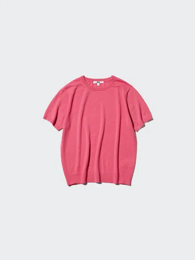 Uniqlo Women's Merino Sweater Short Sleeve, Pink, 2xl