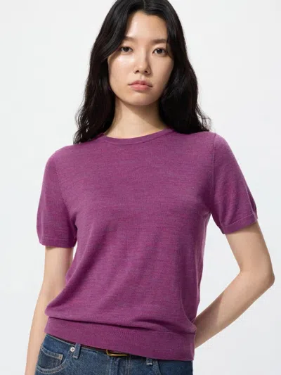 Uniqlo Women's Merino Sweater Short Sleeve, Purple, 2xs