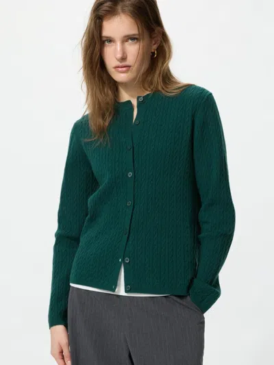 Uniqlo Women's Mini Cable Cardigan, Dark Green, 2xs