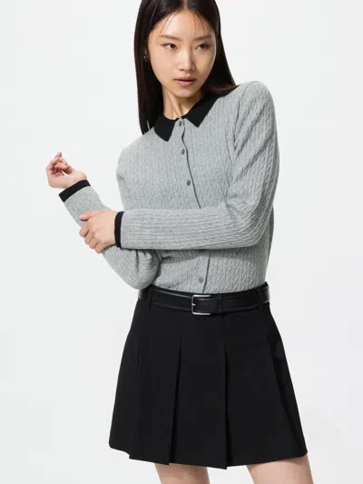 Uniqlo Women's Mini Cable Cardigan, Gray, 2xs