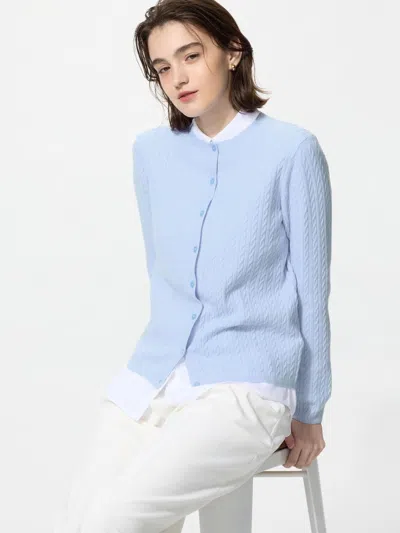 Uniqlo Women's Mini Cable Cardigan, Light Blue, 2xs