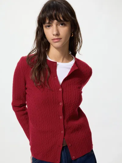 Uniqlo Women's Mini Cable Cardigan, Red, 2xs