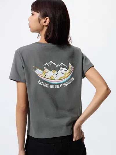 Uniqlo Women's Mofusand Ut Graphic T-shirt, Gray, 2xl In Animal Print