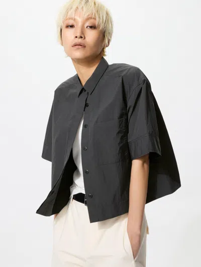 Uniqlo Women's Nylon Boxy Shirt Half Sleeve, Black, 2xs