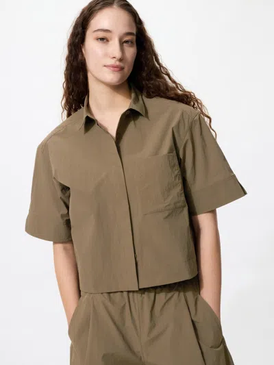 Uniqlo Women's Nylon Boxy Shirt Half Sleeve, Brown, 2xl