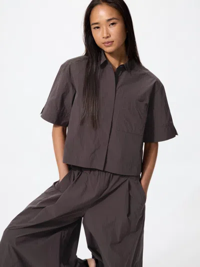 Uniqlo Women's Nylon Boxy Shirt Half Sleeve, Dark Brown, Xl In Purple