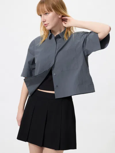 Uniqlo Women's Nylon Boxy Shirt Half Sleeve, Dark Gray, 2xl In Blue