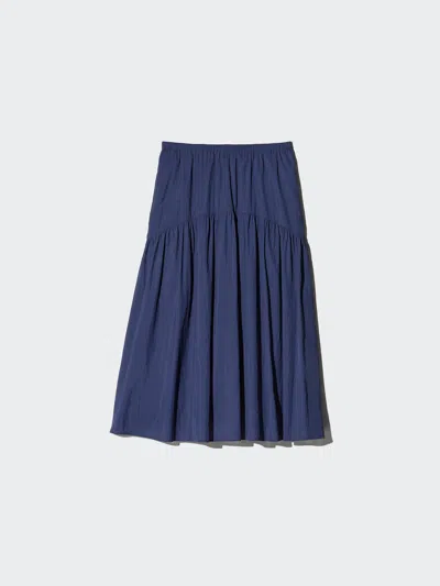 Uniqlo Women's Nylon Gather Skirt, Navy, Large In Blue