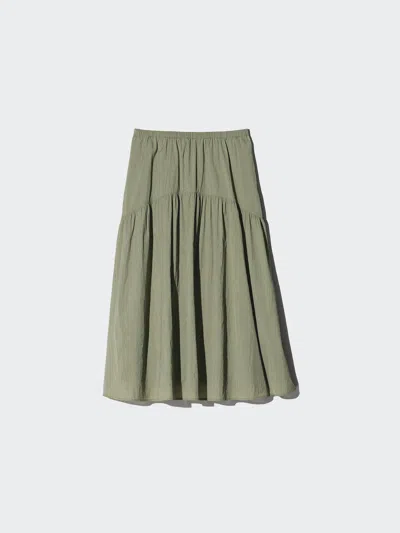Uniqlo Women's Nylon Gather Skirt, Olive, Medium In Green