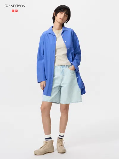 Uniqlo Women's Open Collar Oxford Shirt Dress Blue Large  Us In Multi