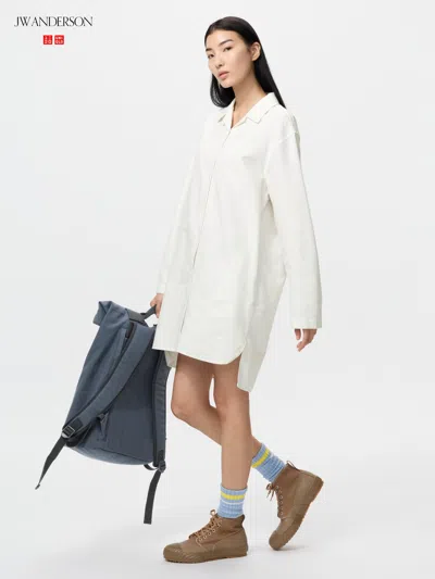 Uniqlo Women's Open Collar Oxford Shirt Dress Natural Large  Us In Multi
