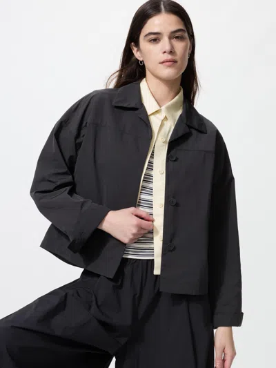 Uniqlo Women's Open Collar Short Jacket Black Large Polyester  Us
