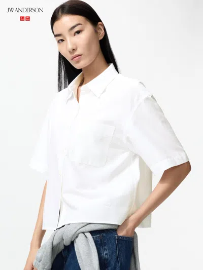 Uniqlo Women's Oxford Boxy Short Sleeve Shirt White Xl  Us In Multi