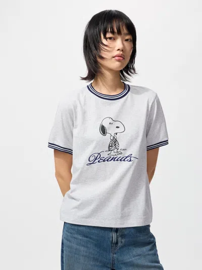 Uniqlo Women's Peanuts Ut Graphic T-shirt Gray Medium  Us In White