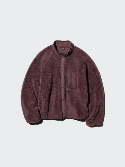 Uniqlo Women's Pile Lined Fleece Combination Jacket, Wine, 2xs In Brown