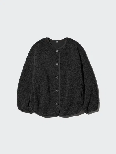 Uniqlo Women's Pile Lined Fleece Relaxed Cardigan, Black, 2xs