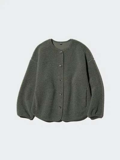 Uniqlo Women's Pile Lined Fleece Relaxed Cardigan, Dark Green, 2xs