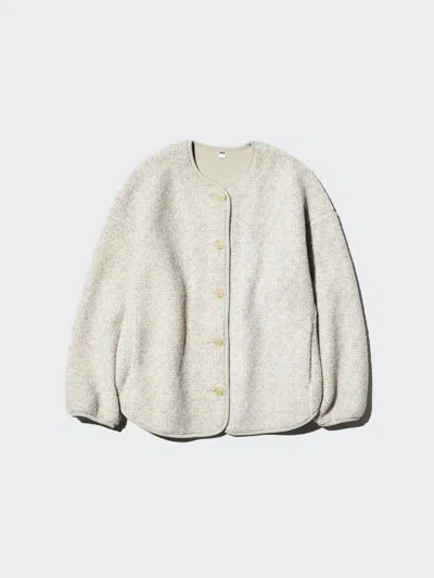Uniqlo Women's Pile Lined Fleece Relaxed Cardigan, Light Gray, 2xs