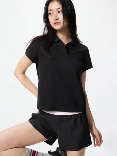 Uniqlo Women's Pique Mini Polo Shirt Black 2xl  Us