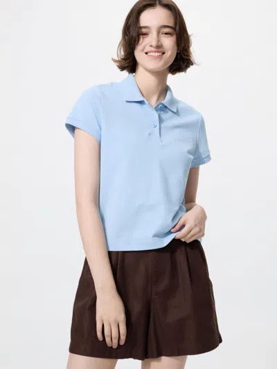 Uniqlo Women's Pique Mini Polo Shirt Blue 2xl  Us