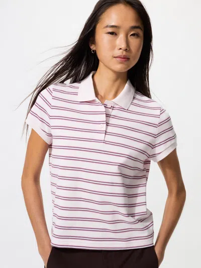 Uniqlo Women's Pique Mini Polo Shirt Striped Pink Small  Us In Multi