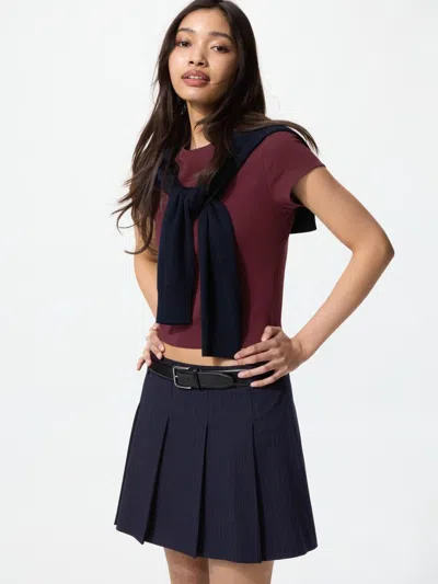 Uniqlo Women's Pleated Skort Stripe, Navy, 2xs In Blue