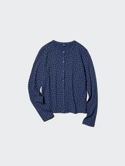 Uniqlo Women's Pointelle Cardigan Heart, Navy, Xl In Blue
