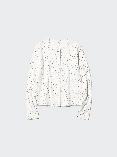 Uniqlo Women's Pointelle Cardigan Heart, Off White, 2xl