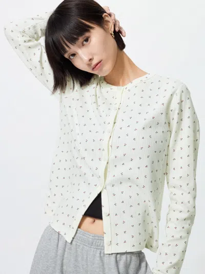 Uniqlo Women's Pointelle Cardigan Printed Off White Xl Denim  Us