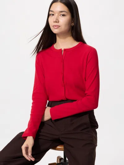 Uniqlo Women's Pointelle Cardigan Red Xl Denim  Us