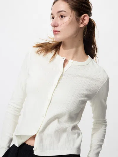 Uniqlo Women's Pointelle Cardigan White Xl Denim  Us