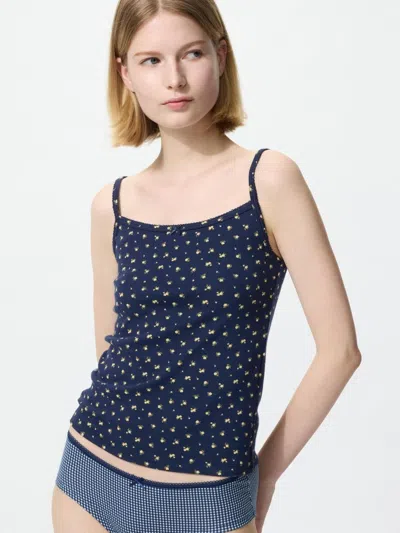 Uniqlo Women's Pointelle Printed Camisole, Navy, Xs In Blue