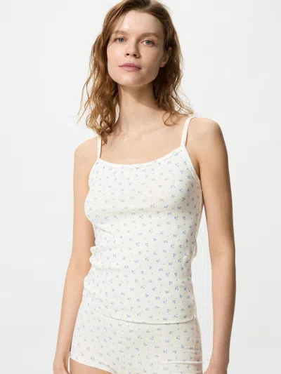 Uniqlo Women's Pointelle Printed Camisole, Off White, Xs