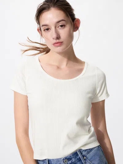 Uniqlo Women's Pointelle Round Neck Mini T-shirt White Xl  Us