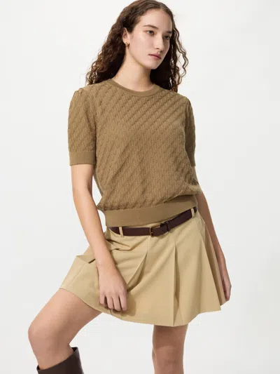 Uniqlo Women's Pointelle Sweater Short Sleeve Beige Xl 100% Cotton  Us In Brown