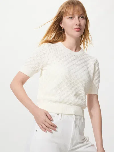 Uniqlo Women's Pointelle Sweater Short Sleeve Off White Xl 100% Cotton  Us In Metallic