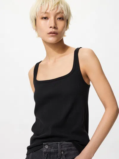 Uniqlo Women's Pointelle Tank Top Black Xl Denim  Us
